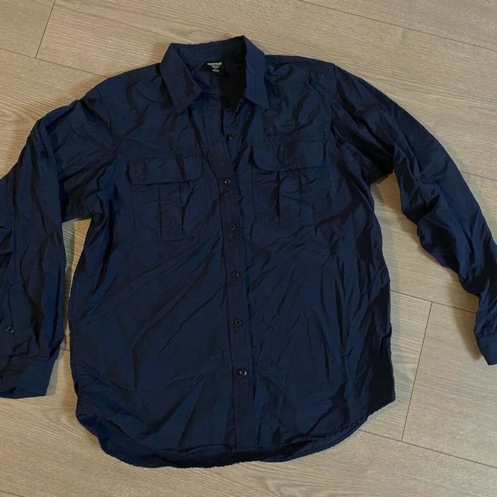 MONTBELL for Lands End M Button Front Fishing Shirt Deep Navy Blue